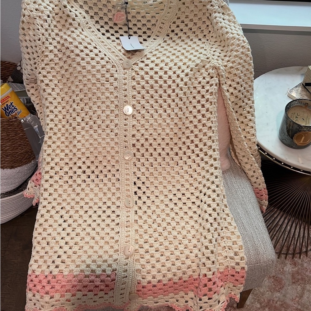 Lanita Crochet Mini Dress in Ivory & Blush large - Picture 2 of 4
